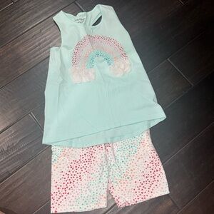Girls Cynthia Rowley Light Blue Tank Top &Heart Rainbow and Short Set EUC